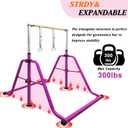 Foldable & Moveable Gymnastics Horizontal Bar with Rings,3’to 5’Adjustable Height Expandable Junior Kip Bar for Home, Indoor Gym Equipment for Kids