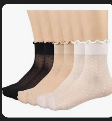 GEPAPE 12 Pairs Summer Women's Sheer Ruffled Ultra Thin Cool Silk Dot SocksAnkle High Sheer Nylon Socks Soft Tight Hosiery (US, Numeric, 5, 9, Regular, Regular, 12pairs(6black+6nude))