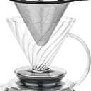 Pour Over Coffee Maker Borosilicate Glass Dripper with Stainless Steel Reusable Filter, Manual Eco Brewer, Plastic-Free Non-Toxic Coffee Station, Innovation Infuser for Daily Brewing