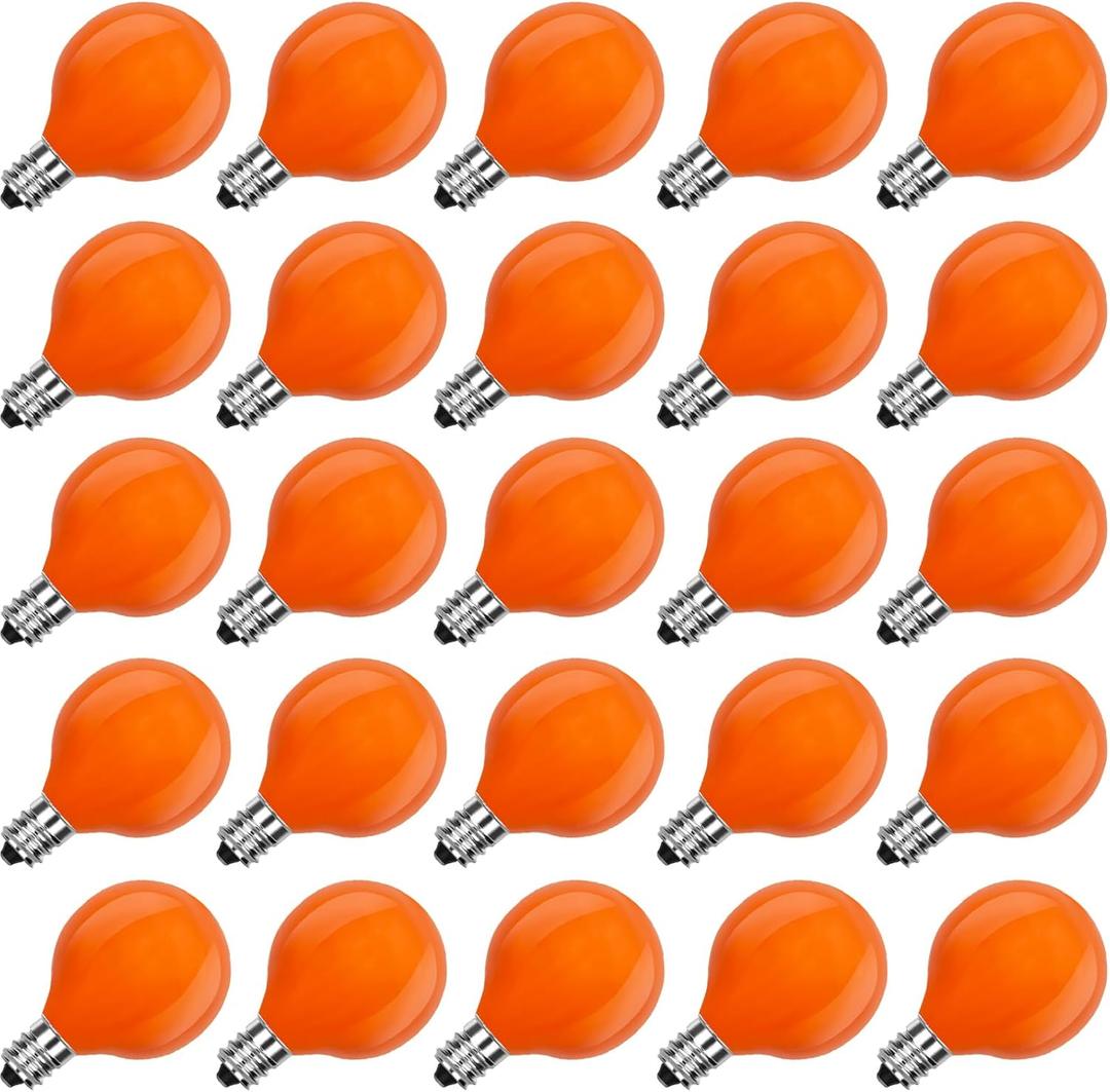 SUNSGNE G40 Orange Incandescent Replacement Light Bulbs, 25 Pack Globe Light Bulbs for E12 Outdoor String Lights, C7/E12 Candelabra Base, 5 Watt, Orange