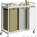 Herture Laundry Hampers with Shelf, Laundry Basket 3 Section, Laundry Sorter with Pull-Out Removable Large 3 Color Bags and Movable Wheels, Metal Frame, 3 x 15.87 Gallons (60L), White PF04XLE, 3 Bags-180 L