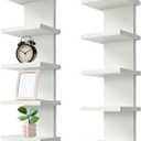 2 Pack 5 Tier Wall Shelf Unit - Narrow Smooth Laminate Finish - Vertical Column Wall Decor Mount Floating Storage Home Decor Organizer Tall Tower Utility Shelf for Bedrooms, Living Rooms(White) (White-5 Tier2 Pack)