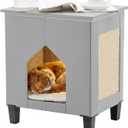 Cat House for Indoor Cats Condo,Cat Furniture with Large Area Scratch PadLeather Cat Bed Side Table & Nightstand for Living Room and Bedroom Decoration,Grey