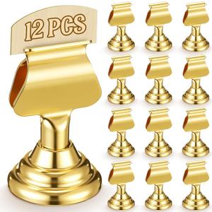 Kathfly 12 Pcs Wedding Table Number Holders 1.7 Inch Gold Mini Metal Place Card Holders Bulk Harp-clip Table Sign Stands Card Holder Display Picture Memo Notes Menu for Restaurants Birthday Decor