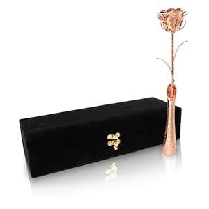 VonDelve 24K Rose Gold Dipped Long Stem Real Rose, Natural Handpicked Genuine Flower Preserved as an Everlasting Keepsake for Wife, Mother or Best Friend, Birthday or Anniversary Rose Gold