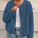 PRETTYGARDEN Women's 2025 Fall Fashion Clothes Trendy Fleece Sherpa Cropped Jackets Buttons Warm Casual Winter Faux Fur Coats (L)