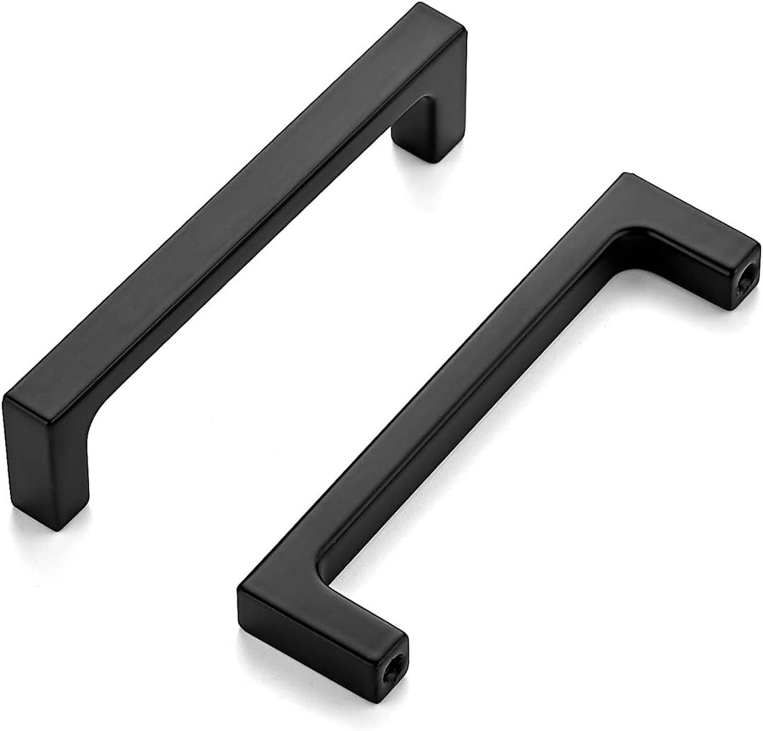 Ravinte 10Pack 3-3/4 inch Hole Centers Matte Black Cabinet Pulls Kitchen Cabinet Handles Solid Drawer Pulls Kitchen Cabinet Hardware Kitchen Flat Black Drawer Handles Square Bar Cabinet Drawer Handles