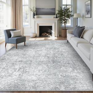 PureCozy 9x12 Area Rug Washable Vintage Living Room Carpet Large Indoor Non Slip Grey Bedroom Distressed Low Pile Retro Accent Throw Rug for Dining Room, Distressed Grey, 9' x 12' (Rectangular)