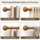 Boho Wood Curtain Rods for Windows 72 to 144 inch 1" Diameter Adjustable Heavy Duty Window Curtain Rod with Decorative Wooden Grain Finials Drapery Rods for Living Room Bedroom Kitchen Cafe Farmhouse