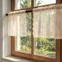 Horaldaily Beige Lace Valance Curtains for Living Room Bedroom, Boho Farmhouse Floral Sheer Curtains, Rod Pocket, Light Filtering, Vintage Sheer Drapes, 55" W x 14" L, 2 Panels