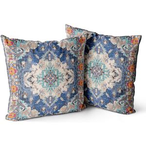 Snycler Boho-1 Throw Pillow Covers 18x18 inch Set of 2 Boho Rug Carpet Double Sided Pattern Cotton Soft Pillow Case Cushion Cover Pillowcase for Couch Sofa Bed Decorative (Blue)
