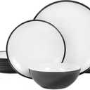 Melamine Plates Set of 4 12-Piece Serving Dinnerware for Indoor/Outdoor Use, Durable Dishwasher-Safe Plates,White and Black