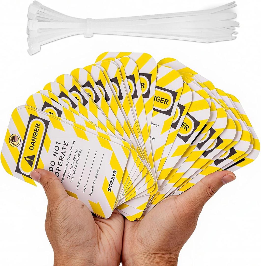 Lockout Tagout Tags (30-Pack) - 0.03" Thick PVC Loto Safety Tags,Danger Do Not Operate Rewritable Labels with Brass Grommet & 30 Ties for Industrial Equipment Repair (BD-P01Y-30PCS)