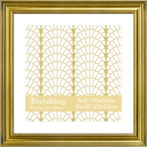 VIOLABBEY 10x10 Picture Frame Gold, Vintage Photo Frames Square, Fits Pictures 8x8 with Mat or 10 x 10 without Mat, Display for Tabletop and Wall
