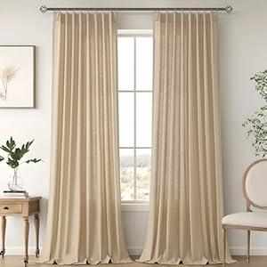 Joywell Extra Long 120 Inch Linen Curtains for Living Room 2 Panels Natural Linen Blend Semi Sheer Window Curtain Drapes Ceiling to Floor Large Window Treatment Pinch Pleated Back Tab 10 FT 120 Long