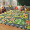 Merelax 5x8 Kids Car Area Rug, Grey Green Area Road Rugs for Living Room Playroom Classroom Bedroom, Non Slip Kids Play mat, Washable Rug, Educational City Traffic Map Fun Car Carpet for Ages 3-12