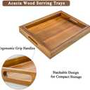 2 Sizes Acacia Wood Serving Tray with Handles, 17x13 & 16x12 inch Rectangular Ottoman Trays, Decorative Wooden Tray for Food, Drinks, Coffee Table, Living Room, Kitchen, Brown, 2 Pack