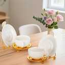 2 Pack Cup and Saucer Display Stand, Gold Teacup Saucer and Spoon Holder with Base, Decorative Plate Storage Rack, Desktop Coffee Mug Organizer for Plates, Bowls, Tablet, Art