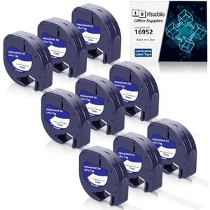 Clear Label Maker Tape Compatible for Dymo Label Maker Refills Clear Transparent 16952 S0721530 Letra Tag Refills 12mm x 4m for Letra Tag LT-100H LT-100T Plus LT-110T QX50 2000 XR, 9 Pack (Black on Clear)