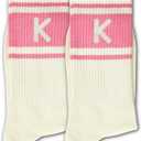 Pink and Off-white Striped Socks with The Letter (White)