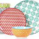 Selamica Ceramic Plates and Bowls Sets,24 Pieces Dinnerware Sets for 8,Scratch Resistant Dish Set for family gathering,Dishwasher & Microwave Safe, Assorted Colors