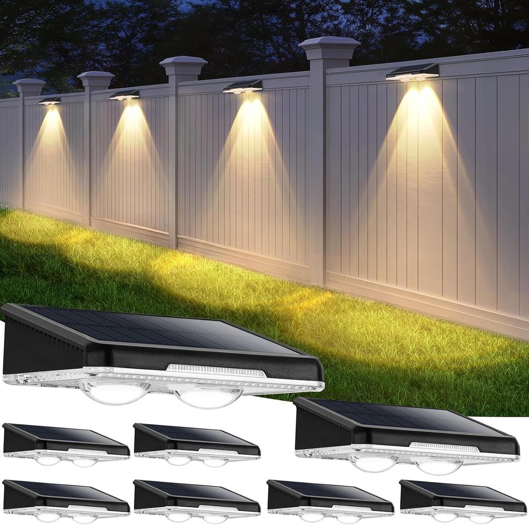 Solar Fence Lights Outdoor 8-Pack, Waterproof Fence Light Solar Powered with 3 Modes (3000K/4500K/6500K) for Outside, Patio, Deck, Stair, Step, Garden, Backyard, Walkway, Pathway, Railing