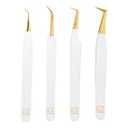 M LASH Tweezers for Eyelash Extensions (Set of 4) - Professional Lash Extension Tweezers - Fiber Tip, Japanese Steel, Diamond Grip Eyelash Extension Tweezer set (White)
