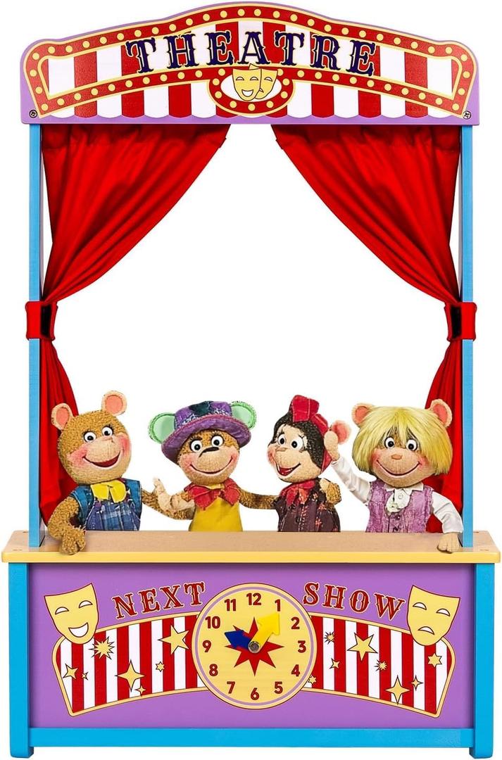 Wooden Puppet Theater, Puppet Theater with Curtains for Tabletop Drama Performance, Role-Playing,Great for Shows, Events, Education and Pretend Play, Portable