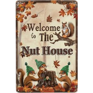 Funny Squirrels Signs Welcome To The Nut House Squirrels Stuff For Indoor Outdoor Decor 12x8 Inches (Yellow)