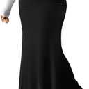Women's Plus Size Fishtail Knitted Skirt High Waisted Ruched Long Skirts (4X-Large Plus, Black)