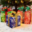 ATDAWN Set of 3 Lighted Gift Boxes Christmas Decorations, Snowflake Present Boxes, Christmas Home Gift Box Decorations