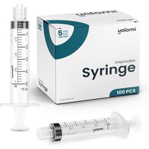5mL Luer Lock Syringe (No Needle) | Sterile & Individually Wrapped | Professional, Industrial & Personal Use | 100 Pack | Yalomi