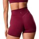 Kamo Fitness Serenity Shorts High Waisted 6" Inseam No Front Seam Thigh Friendly V Booty Seam Women's Biker Shorts (Dark Cherry, M)