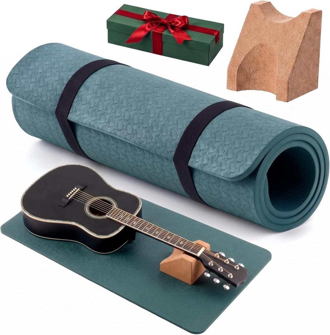 41 In Guitar Mat with Neck Rest, 8mm Extra Thick TPE Non Slip, Green
