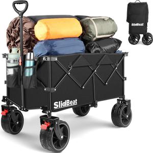 220L Collapsible Wagon with Big Wheels - Heavy Duty Utility Foldable Cart, All-Terrain Wheel & Drink Holders Portable Grocery Carts for Outdoor, Travel, Camping, Beach, Garden,Fishing (83x1 inches, Black)