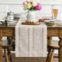 Artoid Mode Brown Rustic Cotton Linen Table Runner, Seasonal Embroidered Hollow Kitchen Dining Table Decoration for Home Party Decor 13x108 Inch