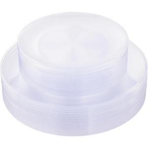 KIRE 60PCS Clear Plastic Plates - Heavy Duty Clear Disposable Plates for Party/Wedding - Include 30Pieces 10.25inch Dinner Plates and 30Pieces 7.5inch Dessert/Salad Plates