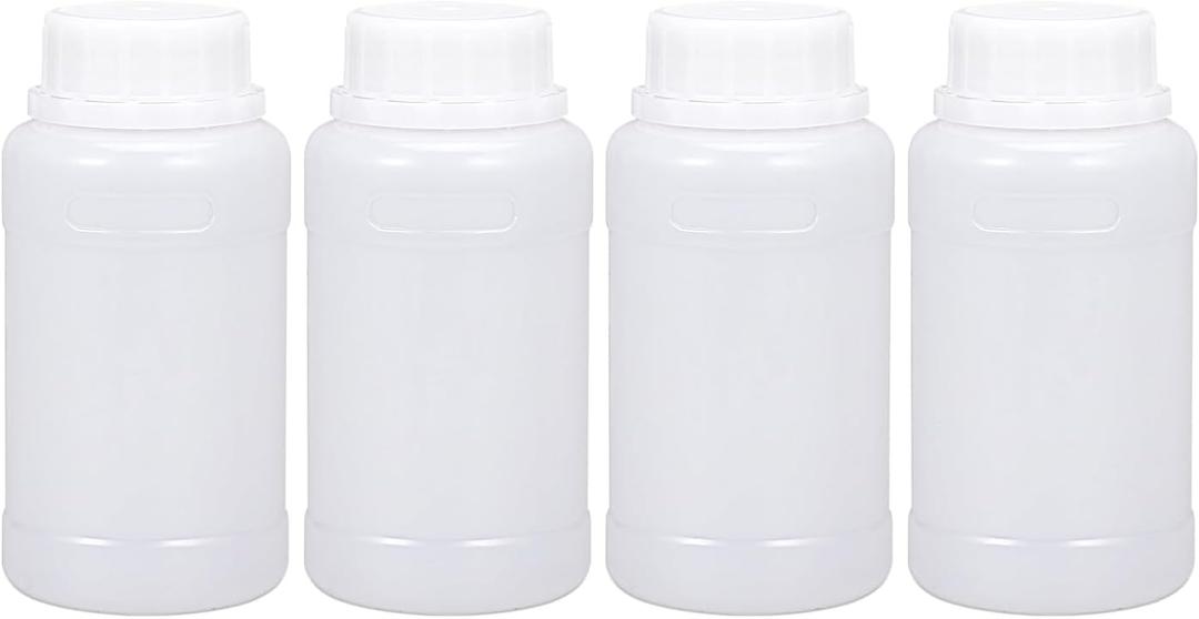 8oz/250ml Plastic Food Grade Storage Bottles, Wide Mouth HDPE Chemical Reagent Sample Bottle Liquid Containers with Sealed Caps (Translucent, 4 Pcs)