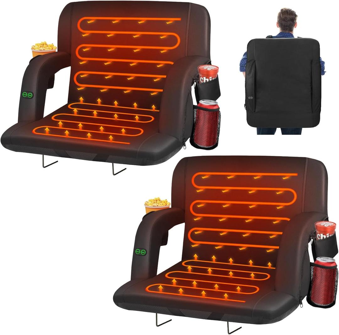 HOPERAN 2pcs Dual-Sided Heated Stadium Seats for Bleachers with Back Support, 3 Levels Heating Stadium Seating for Bleachers Seat with Backrest, 5 Pockets Portable Stadium Chair for Outdoor (21", Black) HOPERAN 2pcs Dual-Sided Heated Stadium Seats for Bleachers with Back Support, 3 Levels Heating Stadium Seating for Bleachers Seat with Backrest, 5 Pockets Portable Stadium Chair for Outdoor (21", Black)