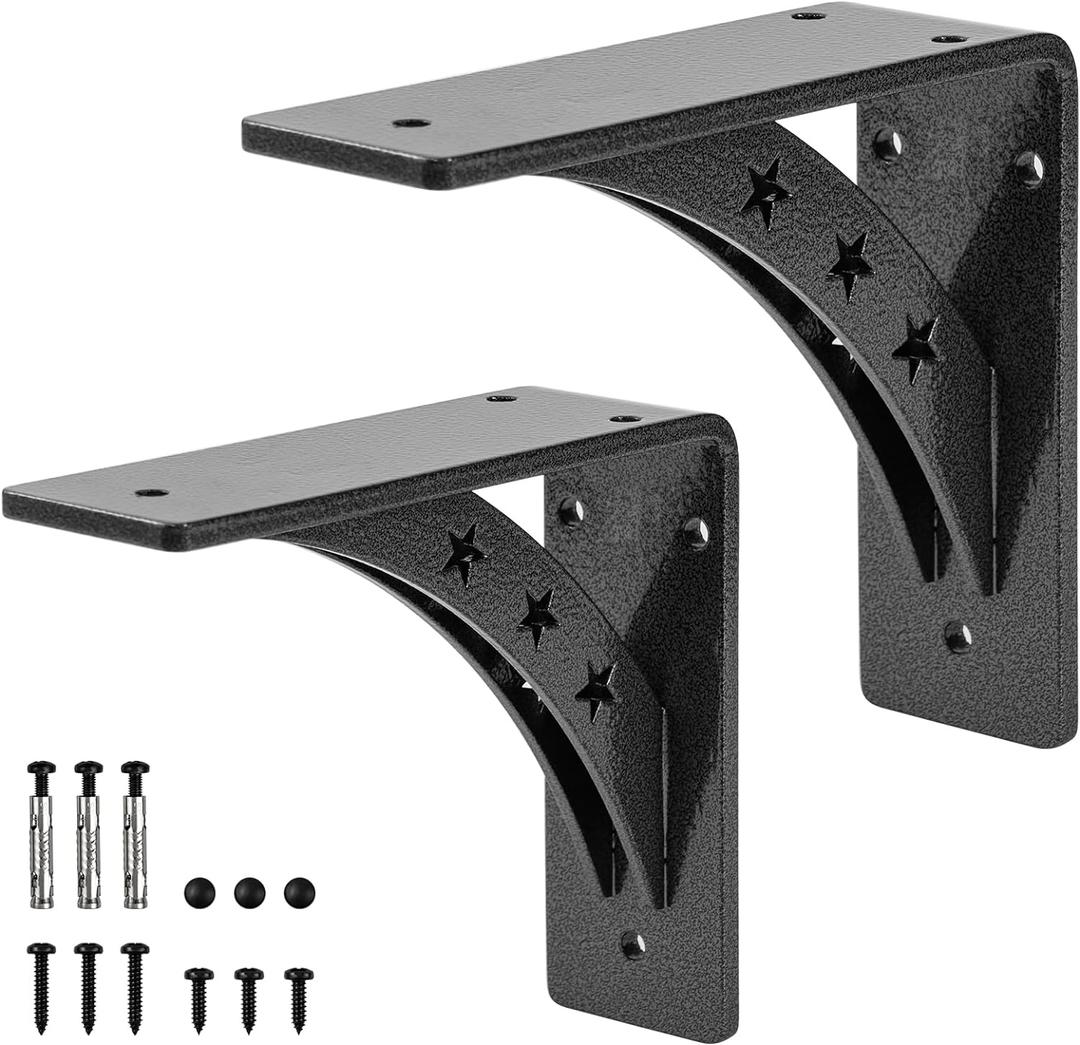 Heavy Duty Shelf Bracketsmax Load 900 LBS,Premium Alloy Metal Mantel Brackets , (Set of 2) - Countertop Support Brackets (Black-Metallic Silver, 6 inch x 5 inch)