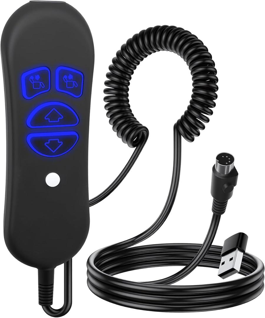 Lift Chair Remote Replacement, 4-Button Dual Motor Remote for Lift Chair & Recliner Replacement Parts, LED Backlight, USB Charging Port & Type-C Adapter, Recliner Hand Control, Universal 5-Pin Plug