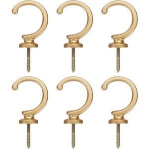 uxcell 6Pcs Curtain Holdbacks, Wall Mounted Drapery Tiebacks Hooks, Zinc Alloy Decorative Curtain Holders with Screws for Window Clothes Hat Towel, Golden