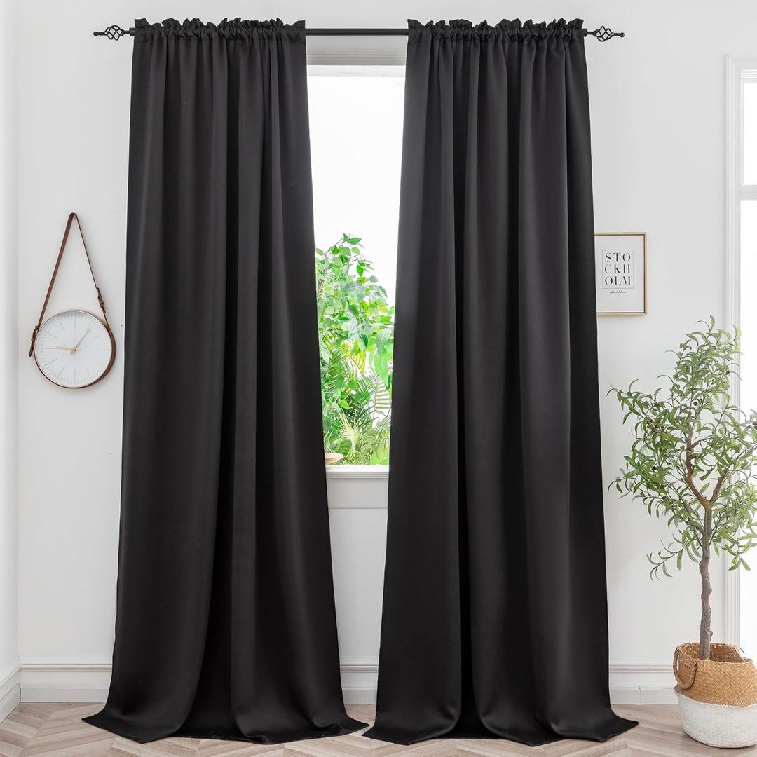 Yancorp Black Blackout Curtains Thermal Insulated Window Treatment 63 Inches Long 2 Panels Set for Bedroom or Living Room (2 Panels), 52 in x 63 in, Black