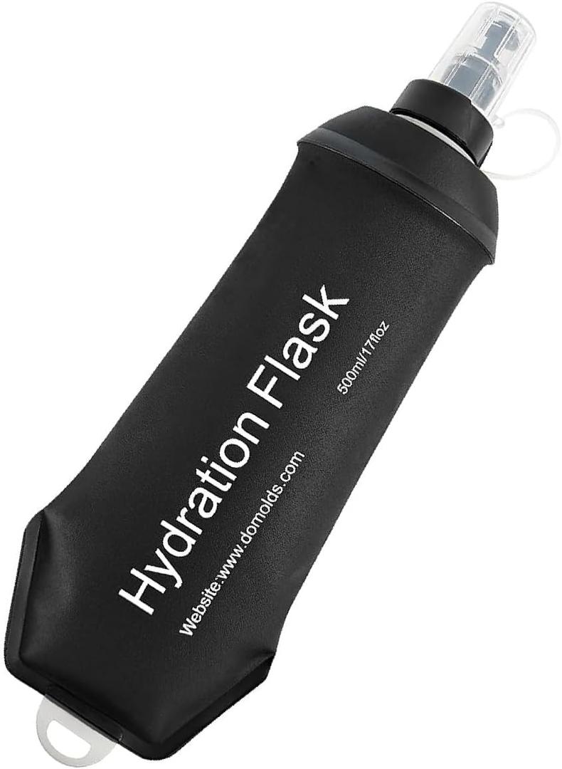 AXEN Soft Flask TPU Foldable Running Hydration Flask, Soft Collapsible Water Bottle for Hydration Pack Cycling Marathon Running Hiking (Black-500ml)