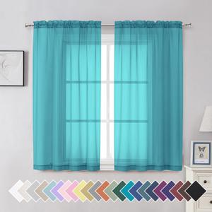 Aiyufeng Turquoise Sheer Curtains 54 Inch Length 2 Panels Set, Light Filtering Airy Rod Pocket Turquoise Window Curtain Treatment Drapes for Kitchen Bedroom Living, Each 42Wx54L Inches