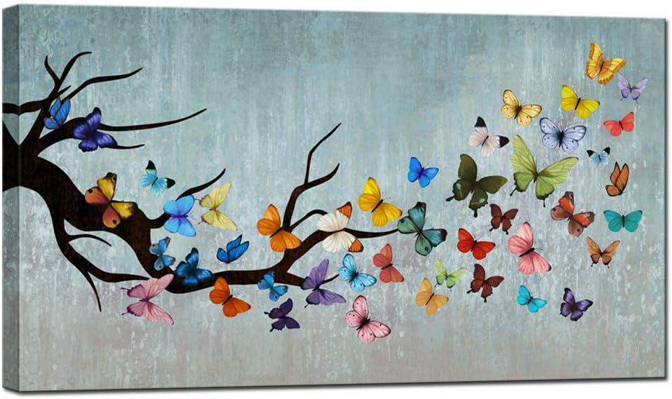 sechars Vintage Wall Art Canvas Colorful Butterfly Paintings Art Prints Butterflies Artwork Framed for Home Bedroom Dining Room Wall Decoration Ready to Hang 20x36