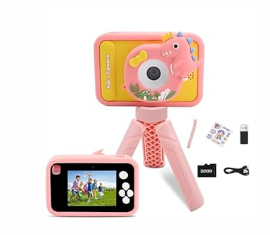 Upgrade Kids Camera with Tripod for Girls Boys Age 3-10, 1080P 48MP Video Digital Toddler Cameras Toy for 3 4 5 6 7 8 Years Old Children Christmas Birthday Gifts with 32G SD Card (Pink)