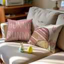 Happy Easter Throw Pillow Covers 18x18 Set of 4, Pink Pillow Cases for Sofa, Spring Eggs Bunny Decorative Pillow Covers, Easter Polyester Linen Cushion Covers for Couch Sofa Outdoor Patio Decor