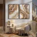 Framed Abstract Brown Gold Wall Art for Living Room, 2 Piece Large Modern Luxury Artwork for Walls, Contemporary Bright Style Picture Prints Paintings for Bedroom Dining Room Office 24x36 Inch, 24" W x 36" H x 2Pcs