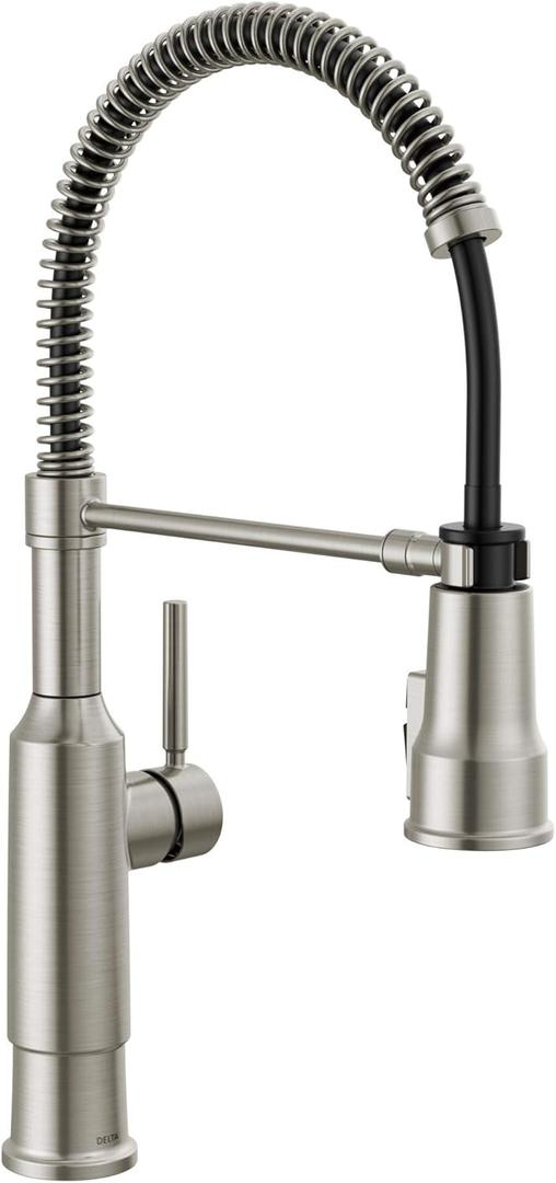 Delta Theodora Pro Style Commercial Kitchen Faucet with Pull Down Sprayer, Brushed Nickel Single Hole Kitchen Sink Faucet, Single Handle, Spotshield Stainless 18804Z-SP-DST